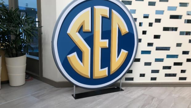 The SEC logo in the hallway at the Hilton Sandestin in Destin, Fla. on Tuesday May 31, 2022 at the annual SEC spring meetings.
